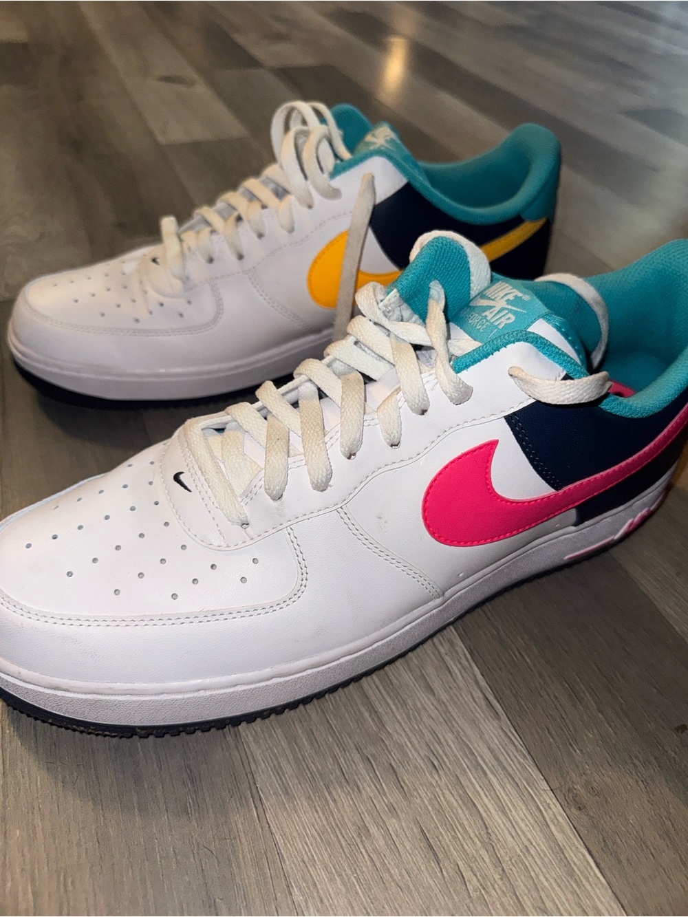 Nike White Low-Top Sneakers with Pink, Teal & Yellow Accents